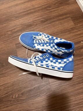 Vans Blue and White Checkerboard High-Top Sneakers